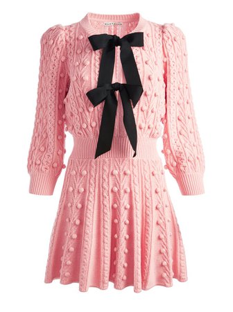 Kitty Puff Sleeve Sweater Dress In Pink/black | Alice And Olivia