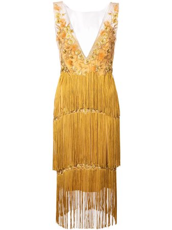 Marchesa Notte floral embroidery fringed dress SS19 - Shop Online Now - Fast AU Delivery