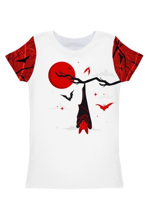 Full Moon Zoe White & Red Bat Print Halloween T-Shirt - Women – Pineapple Clothing