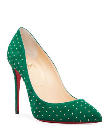 Christian Louboutin Pigalle Follies Plume Studded Suede Red Sole Pumps | Neiman Marcus