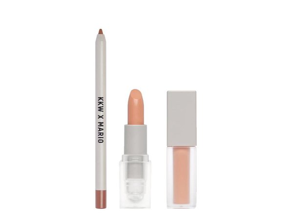 KKW X MARIO: THE ARTIST & MUSE COLLECTION LIP BUNDLE   Beauty Icon lip liner, He's A Mixer matte lipstick and Proud of You gloss