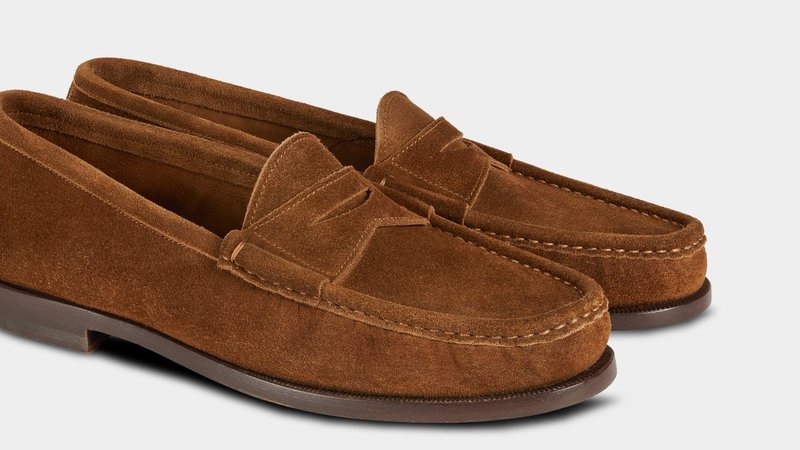 Men’s tobacco brown suede leather Penny Loafers | Velasca