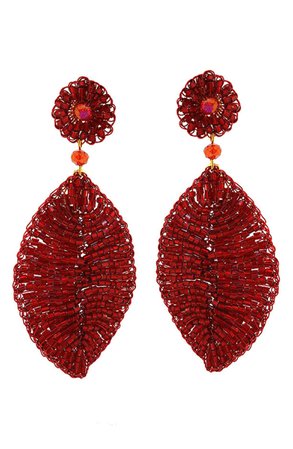 Lavish by Tricia Milaneze Lavish Jewelry Beaded Red Leaf Drop Earrings