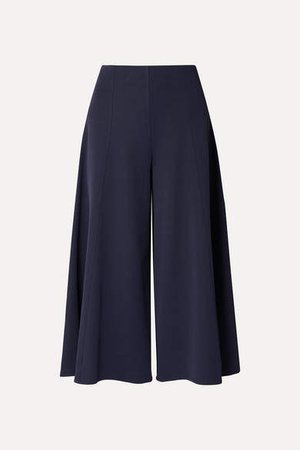 Mildro Cropped Ribbed Stretch-knit Wide-leg Pants - Navy