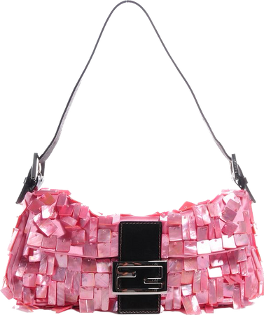 fendi pink satin mother of pearl shell baguette