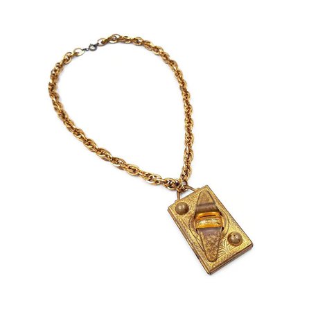 Art Deco Gold Modernist Locket Necklace Embossed Large | Etsy