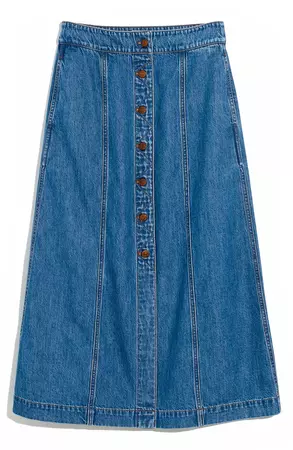 Madewell Button Front A-Line Denim Midi Skirt | Nordstrom