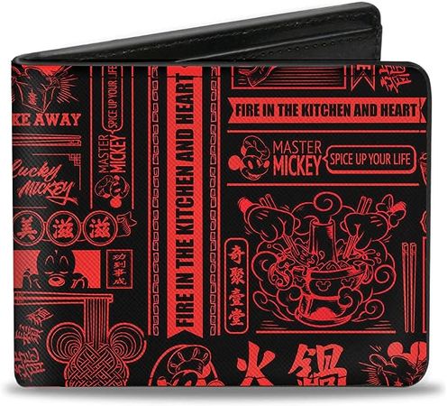 Amazon.com: Buckle-Down Men's Disney Wallet, Bifold, Mickey Mouse Tasting China Collage Black Red, Vegan Leather, 4.0" x 3.5" : Clothing, Shoes & Jewelry