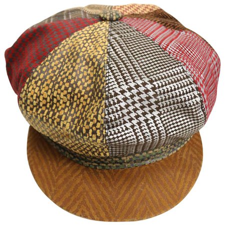 90s Roberto Cavalli Leather Multi Patterns Patchwork Newsboy Cap For Sale at 1stdibs