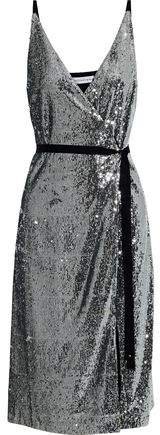Wrap-effect Sequined Chiffon Dress