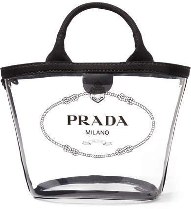 Canvas-trimmed Printed Pvc Tote - Black