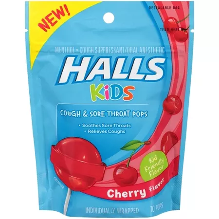 Halls Kids' Cough & Sore Throat Pops - Cherry - 10ct : Target