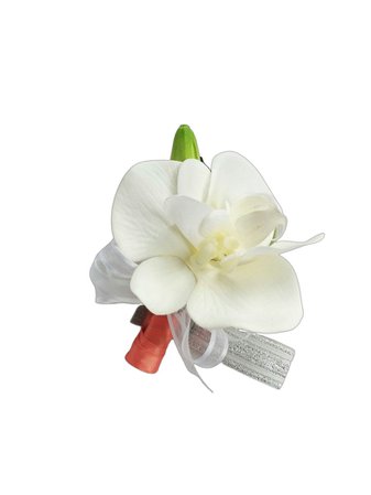 Wedding Natural Touch White/Ivory Orchids Coral Corsage - Silk Beach wedding Corsage