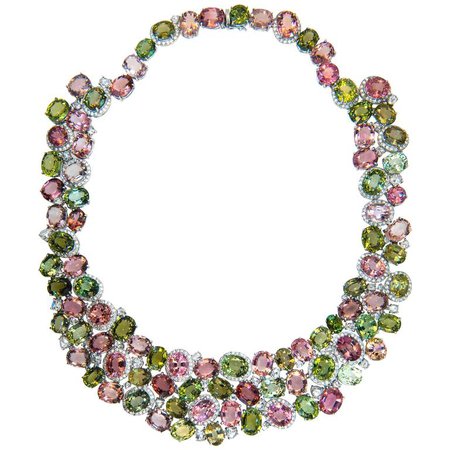 Laura Munder Pink Green Tourmaline Diamond Necklace For Sale at 1stdibs