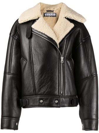 Shop Acne Studios calf leather and shearling flight jacket with Express Delivery - FARFETCH