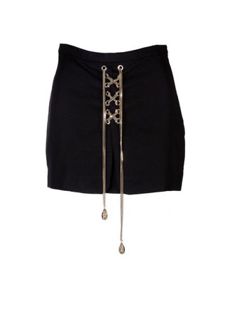 gold chain sparkly black skirt