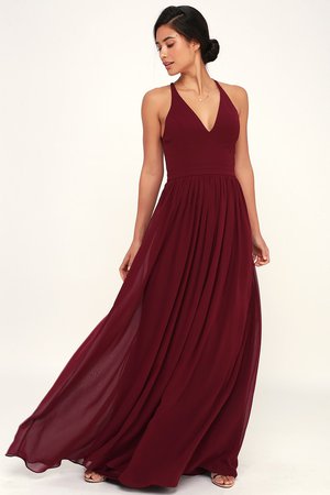 Stunning Lace-Back Maxi Dress - Burgundy Dress - Maxi Dress