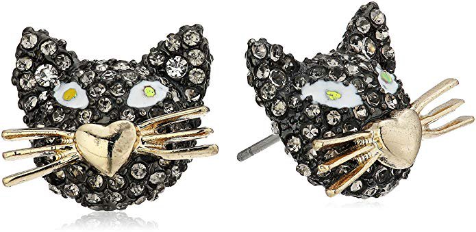 Betsey Johnson Halloween Pave Cat Stud Earrings: Jewelry