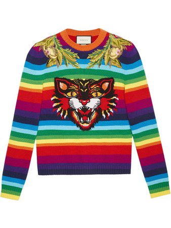 Gucci striped wool intarsia sweater with appliqués