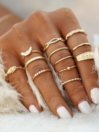 Gold Plated Embellished Ring Set | ROMWE
