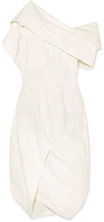 Asymmetric Organic Cotton-jacquard Dress - Off-white