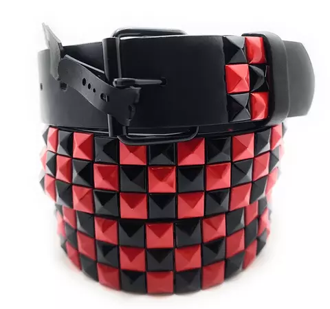 Deep Red & Black Checkered Pyramid Studded Belt Punk – shop.AxeDr.com