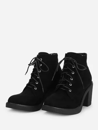 Lace-up Block Heeled Ankle Boots -SheIn(Sheinside)