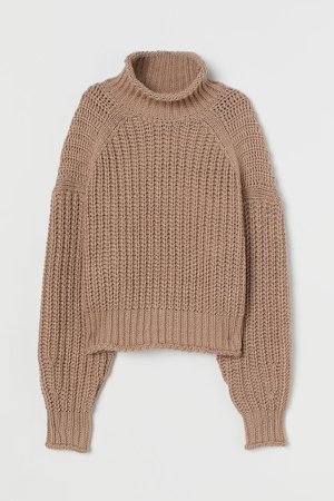 Ribbed Turtleneck Sweater - Brown