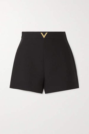 Embellished Wool And Silk-blend Shorts - Black