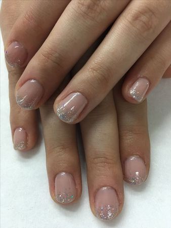 Nude Neutral Glitter Gradient Gel Nails