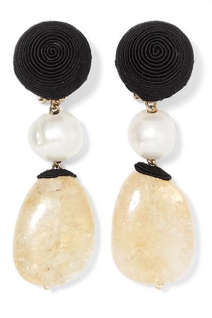 Rebecca de Ravenel | Mini Treasures gold-pleated, cord, citrine and pearl clip earrings | NET-A-PORTER.COM