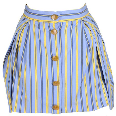 Vivienne Westwood blue and yellow cotton striped button up mini skirt For Sale at 1stdibs