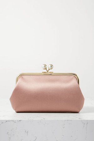 Pink Maud faux pearl-embellished satin clutch | Anya Hindmarch | NET-A-PORTER