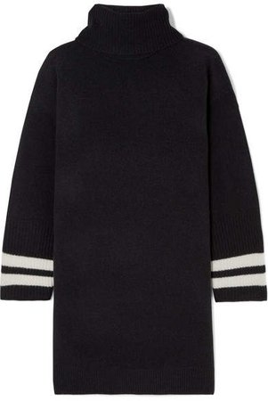 Striped Merino Wool Turtleneck Mini Dress - Black