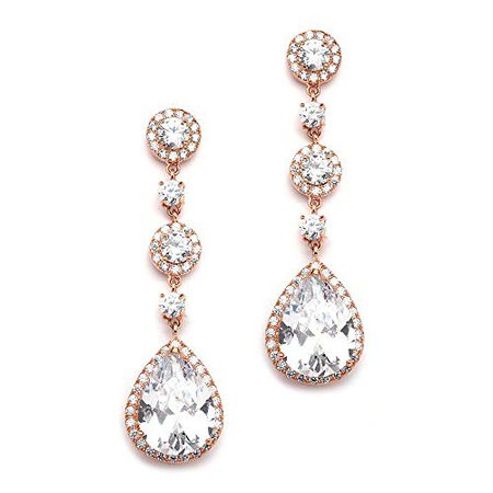 Amazon.com: Mariell Cubic Zirconia 14K Rose Gold Pear-Shaped Teardrop Dangle Earrings - Brides, Weddings and Formals: Jewelry