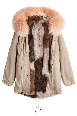 Cotton Parka Jacket with Fur-Trimmed Hood and Lining Gr. S