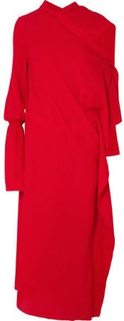 Carmel Asymmetric Draped Wool-crepe Dress - Red