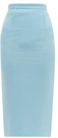 Arreton Wool Crepe Pencil Skirt - Womens - Light Blue