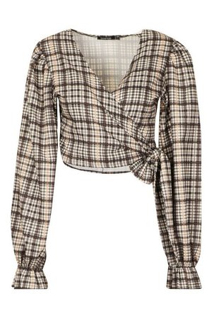 Heritage Check Wrap Over Blouse | Boohoo