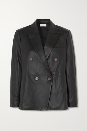 Double-breasted Leather Blazer - Black
