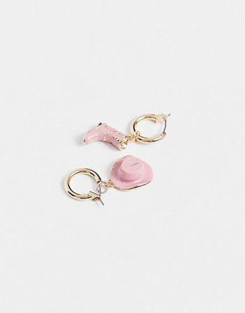 ASOS DESIGN hoop earrings with cowgirl hat and boot charms in gold tone | ASOS