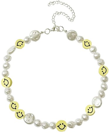 Amazon.com: KURTCB Smiley Face Choker Necklace Irregular Pearl Cute Summer Y2K Collar for Teen Girls Women: Clothing
