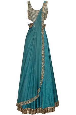 teal saree gown