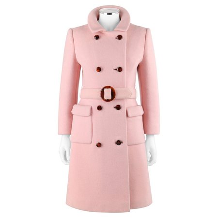 CALVIN KLEIN c.1960’s Mod Soft Pink Wool Tortoise Shell Belted Top Coat For Sale at 1stdibs