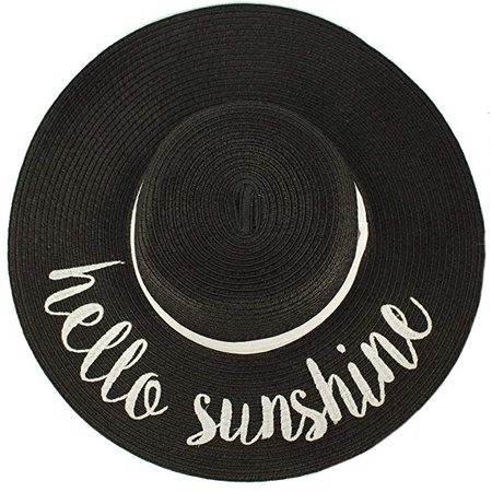 C.C Fun Verbiage Elegant Wide Brim 4" Summer Derby Beach Pool Floppy Dress Sun Hat Hello Sunshine, Black at Amazon Women’s Clothing store: