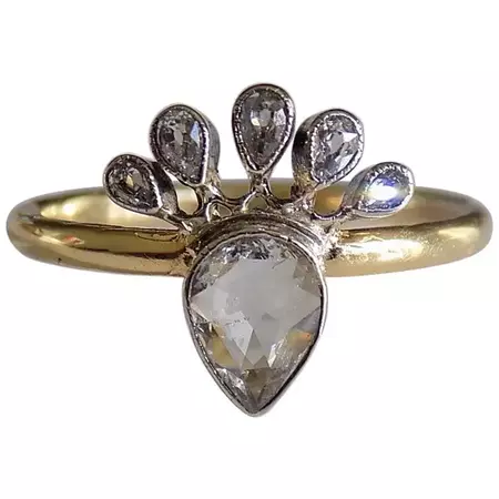 One of a Kind Victorian Gold Silver Diamond Crowned Heart Love Ring For Sale at 1stDibs