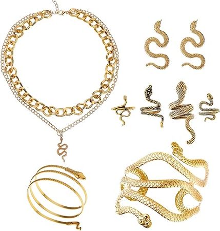 Amazon.com: Huquary 8 Pcs Halloween Snake Jewelry for Women, Egypt Style Snake Jewelry Snake Necklace Earrings Armband Bracelet Rings(Gold): Clothing, Shoes & Jewelry