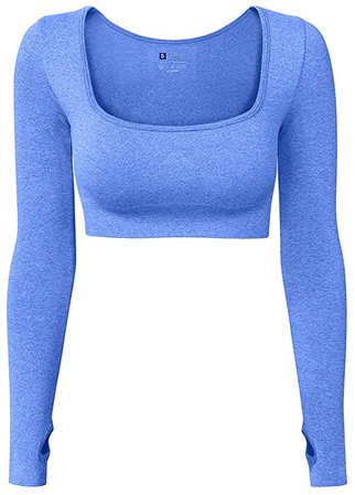 Women's Sports Yoga Gym Stretch Bodycon Crop Top Compression Workout Athletic Long Sleeve Shirt at Amazon Women’s Clothing store