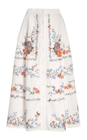 Mervyn Floral Cotton Midi Skirt By Erdem | Moda Operandi