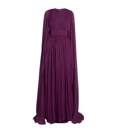 Elie Saab purple Silk Cape-Detail Gown | Harrods UK